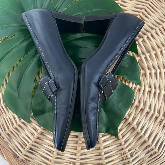 Ann Taylor Loft Vintage 90’s Navy Blue leather high heel pump Loafers Size 6-1/2 - Picture 3 of 14